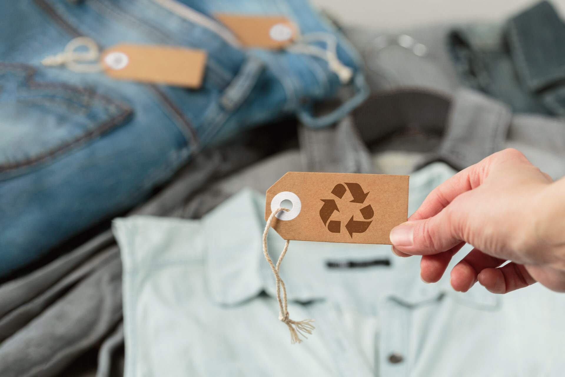 clothes with recycling tag