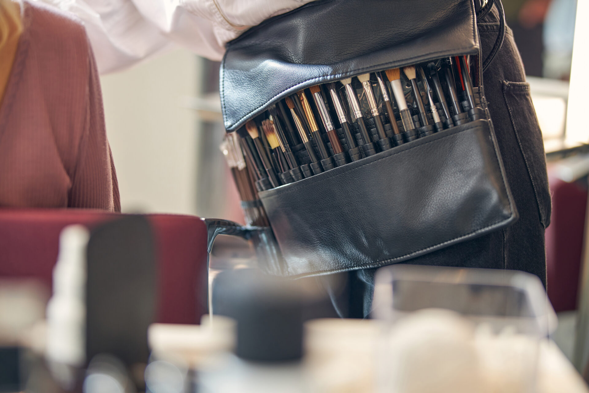 makeup brushes in holder